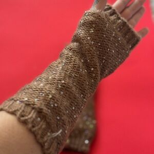 Sequin-Embellished Brown Arm Warmers